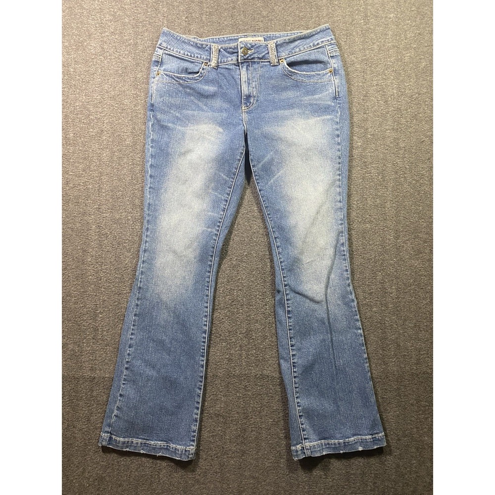 Bisou Bisou Jeans Womens Low Rise Embroidered Stretch Blue Denim Size 14